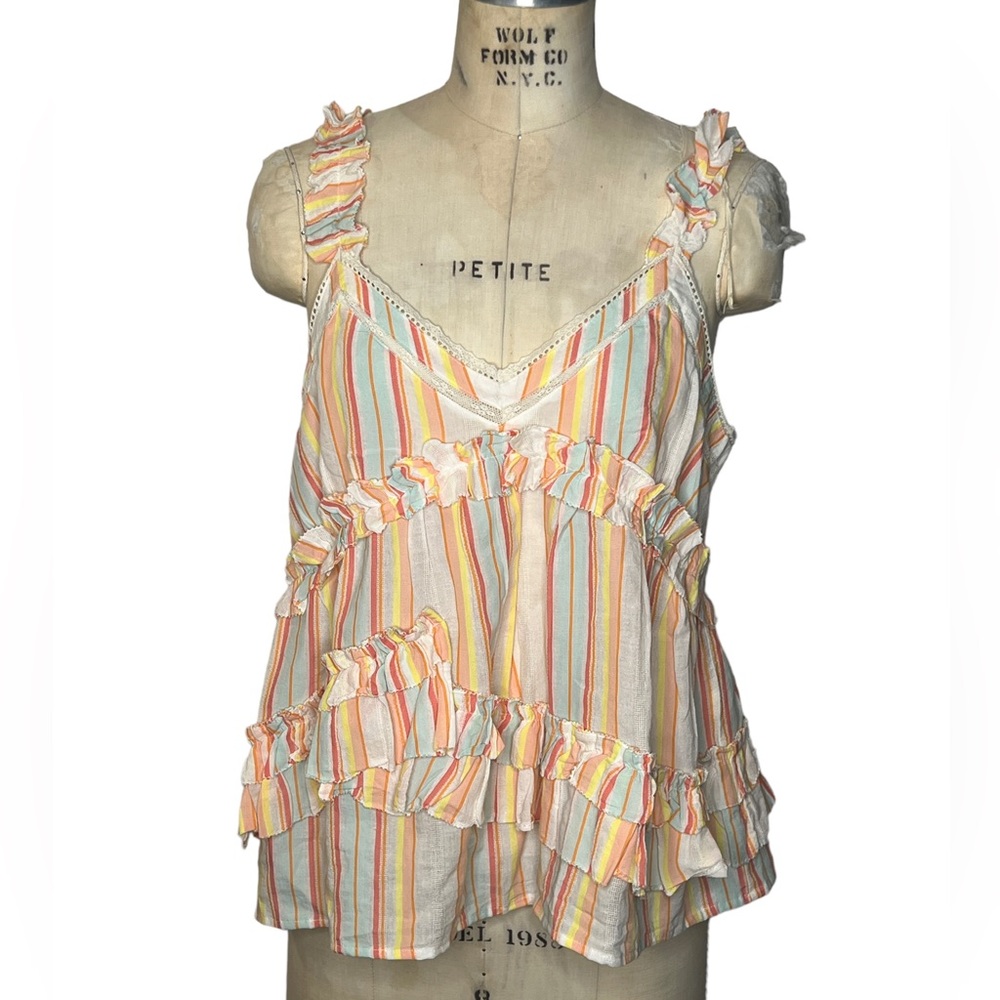 Ella Moss L striped ruffle tank top